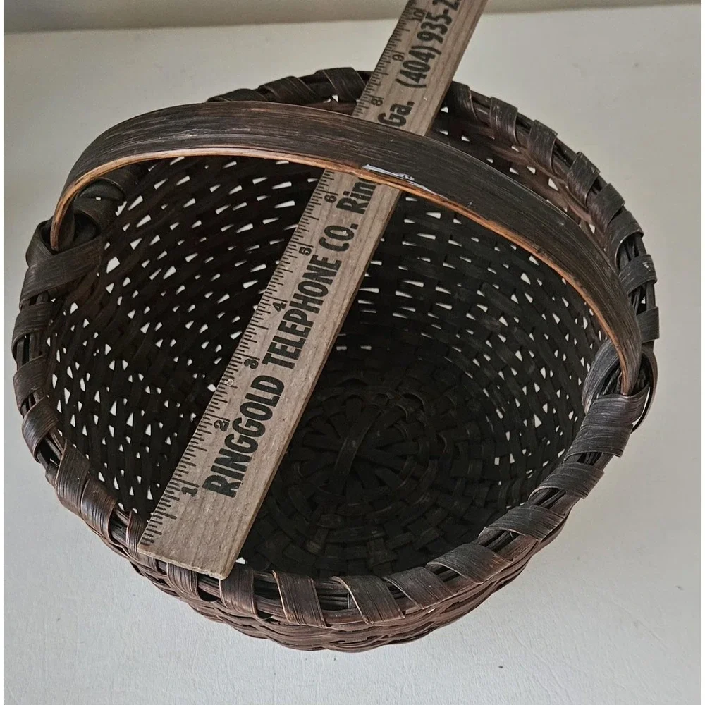 Antique Primitive Woven Split Oak Handle Gathering Basket  SMALL 9